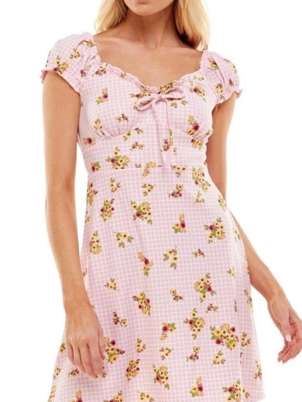 Women’s Juniors Pink Floral Tie-Front Summer Dress Large